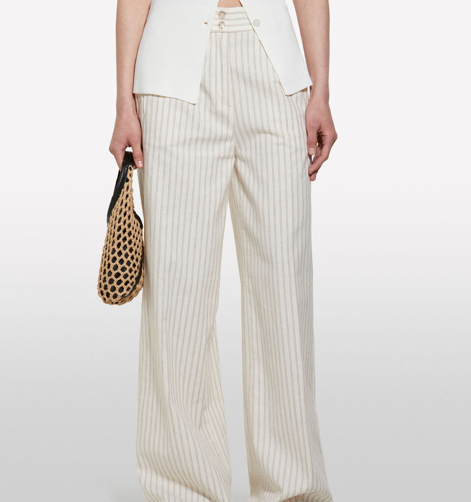Beige striped trousers - women's palazzo trousers - Creamy White | Sisley image number 4